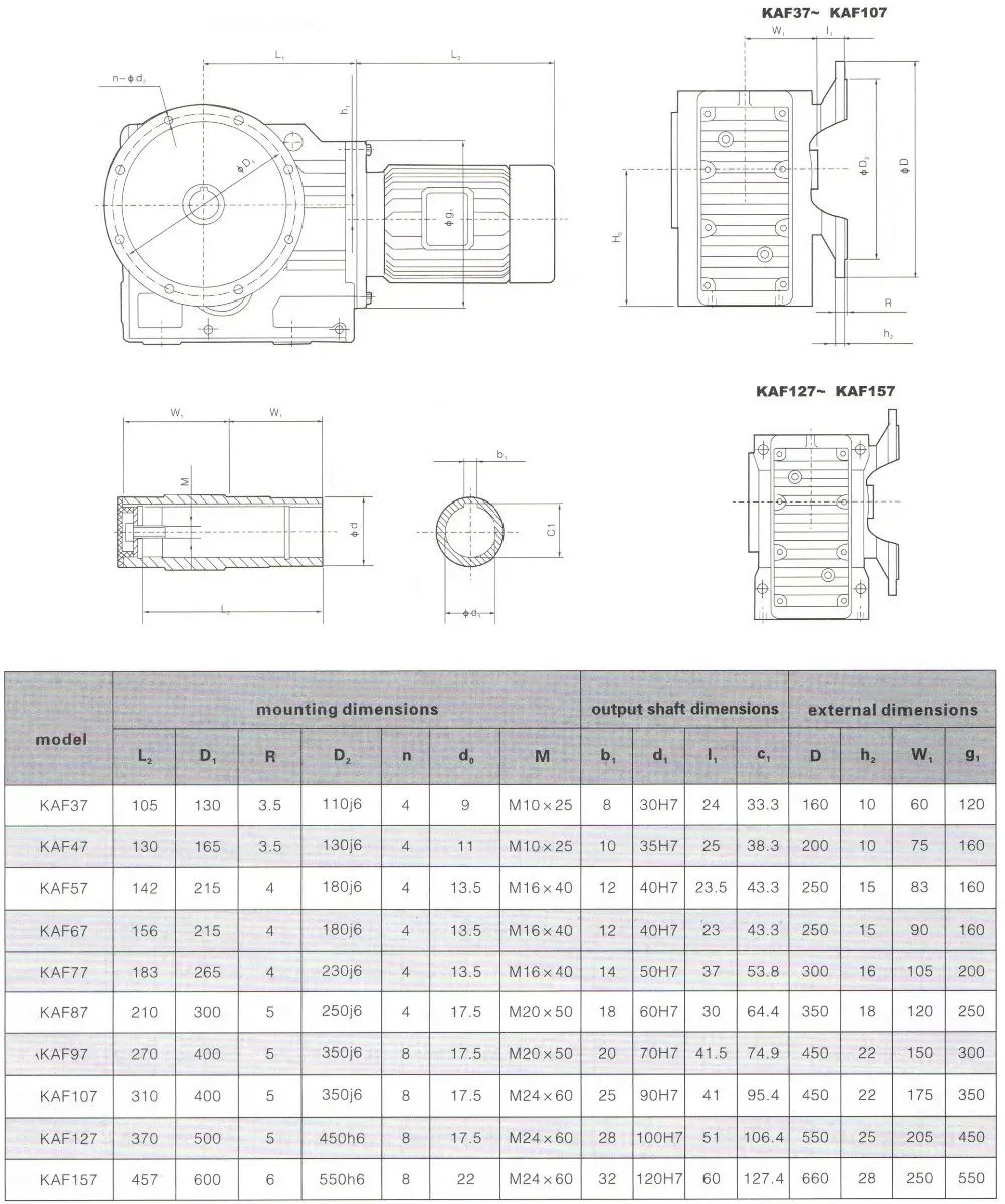 KAF Series Hollow Shaft Output Helical Bevel Gearbox with Flange Mounted
