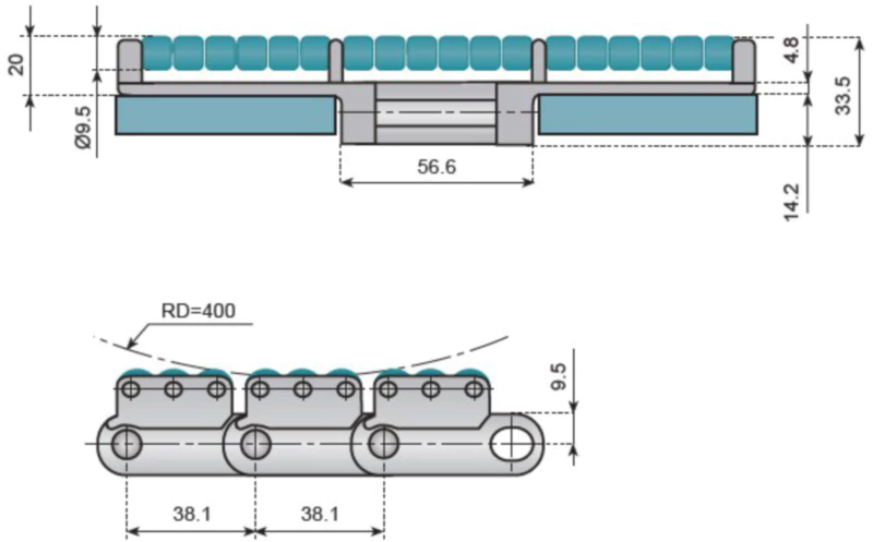 Plastic Flat Top Chains Sideflexing Chains For Magnetic System Heavy Duty Single Hinge With Low Noise Accumulation Rollers Replacement Of System Plast LBP882M - K750