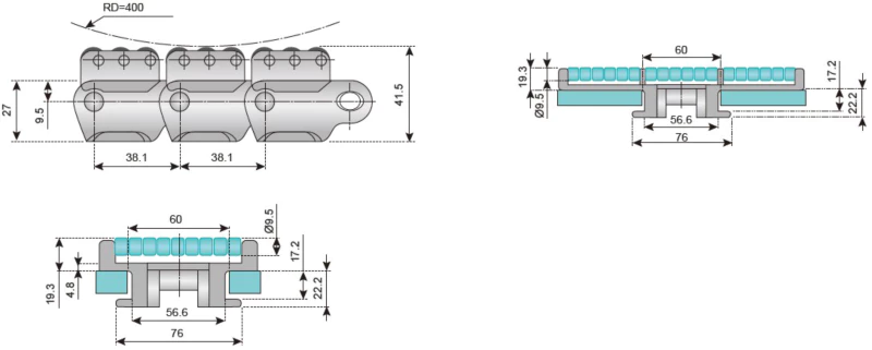 Plastic Flat Top Chains Sideflexing Chains with Low Noise Accumulation Rollers Replacement Of System Plast LBP882TAB - K750