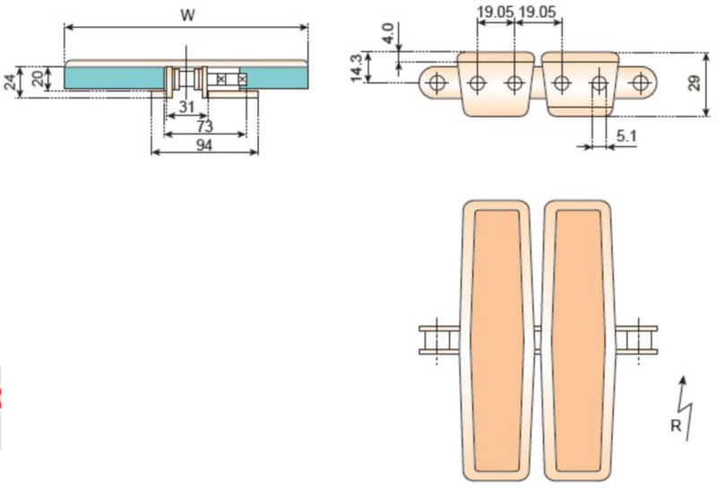 Plastic Conveyor Chains(Spiral Conveyor System) With Base Roller Chains Replacement Of System Plast LF1873SCS-K1600