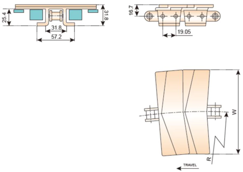 Plastic Conveyor Chains Sideflexing Closed Surface With Base Roller Chains 19.05mm (3/4 inch) Pitch Replacement Of System Plast LF3873-K1200