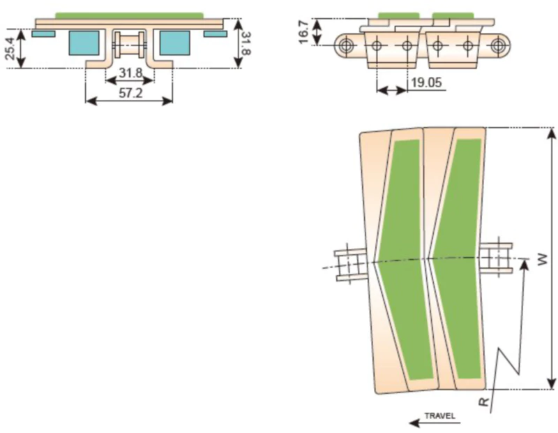 Plastic Conveyor Chains Sideflexing With Base Roller Chains 19.05mm (3/4 inch) Pitch Replacement Of System Plast LF3873SS-K1600G