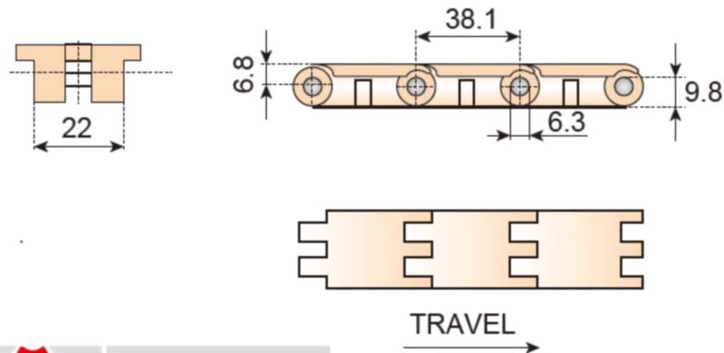 Plastic Flat Top Chain MiNi Straight Replacement Of System Plast 820