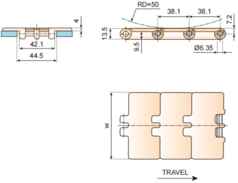 Plastic Flat Top Chain Single Hinge Straight Replacement Of System Plast 820