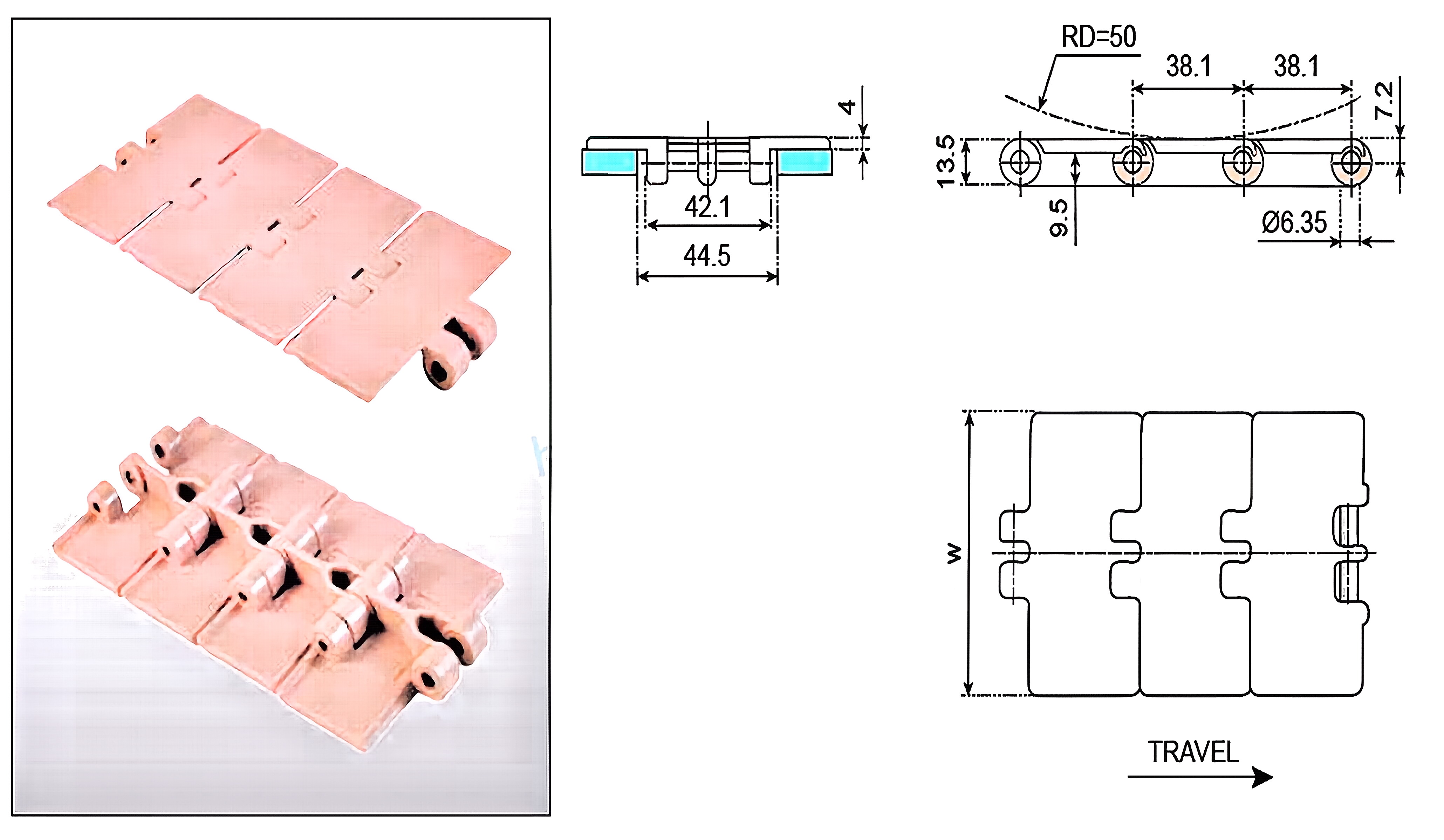 Single Hinge Straight Running Plastic Flat Top Chains