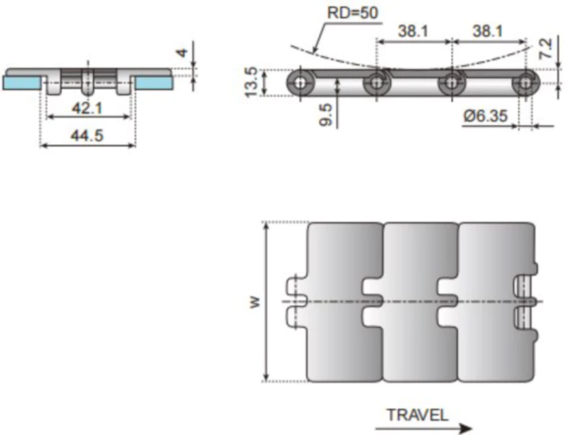 Plastic Flat Top Chain Anti-Static Straight Replacement Of System Plast 820E