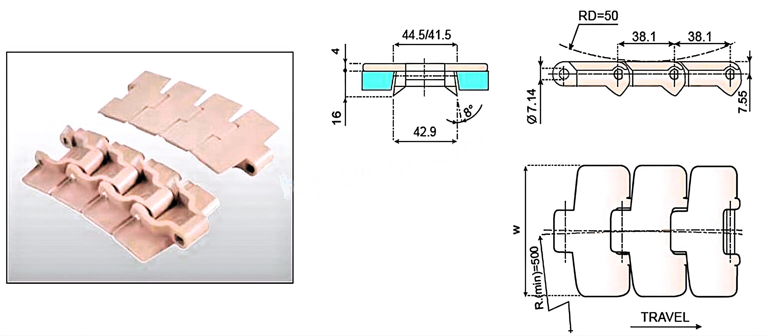 Plastic Sideflexing Flat Top Chain