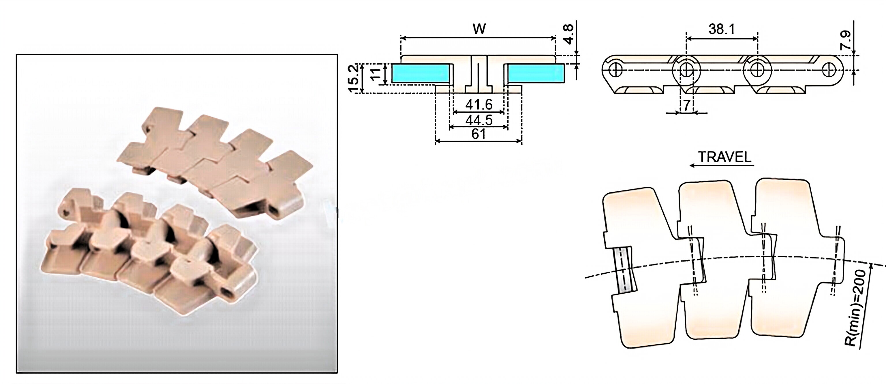 Plastic Sideflexing Flat Top Chain