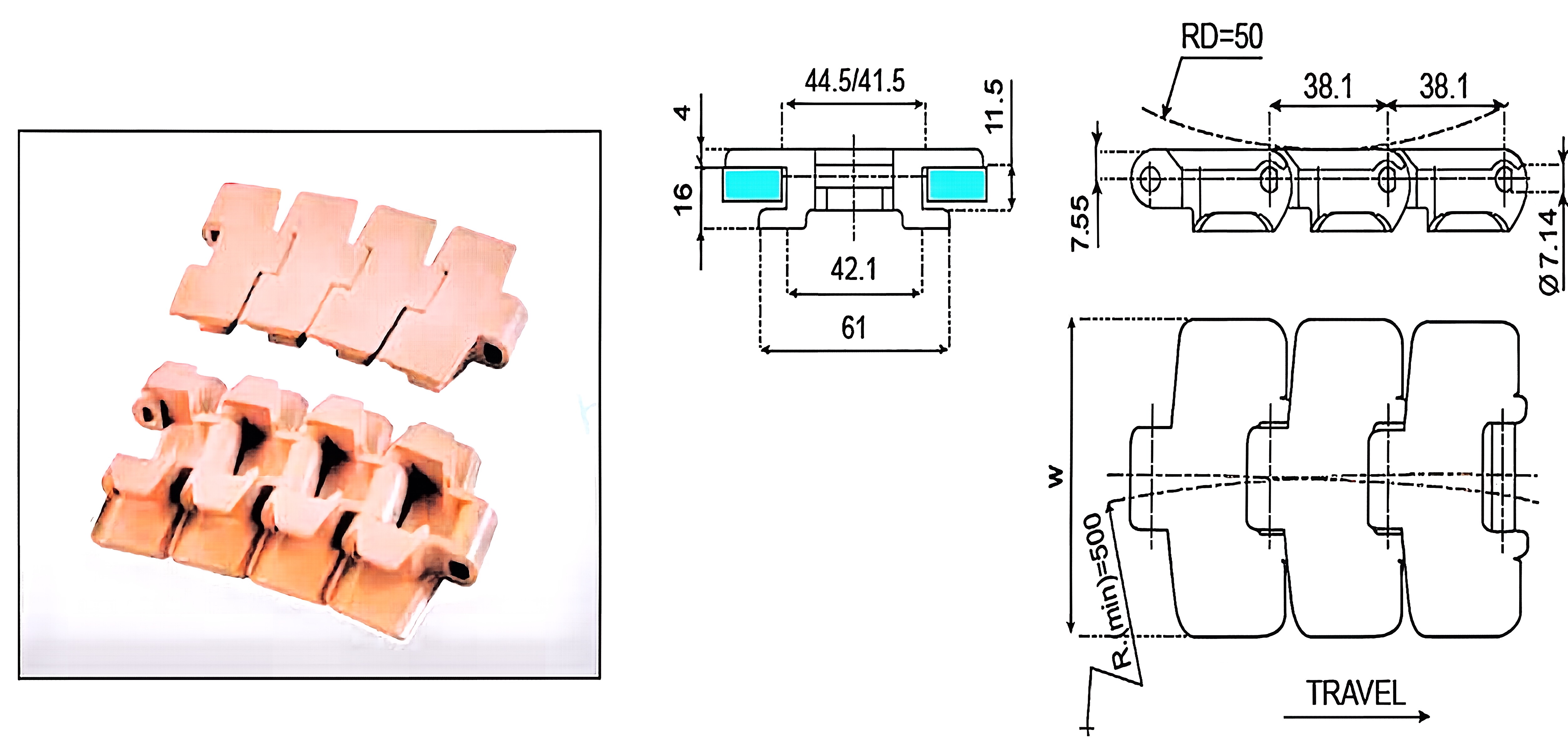 Plastic Sideflexing Flat Top Chain