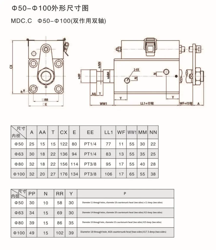 50-100 Double Acting Double Axis MDC Series Compact Mold Cylinder