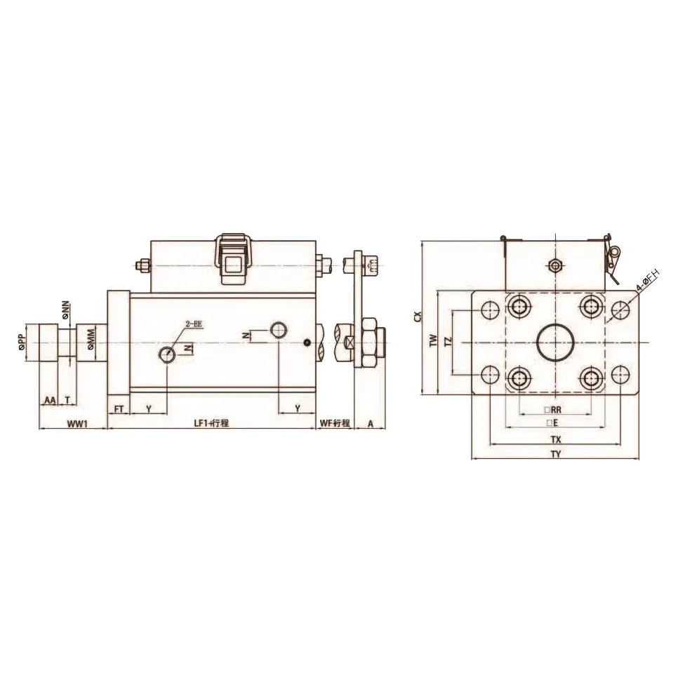 50-100 Double Acting Double Axis Flange Type MDC Series Compact Mold Cylinder