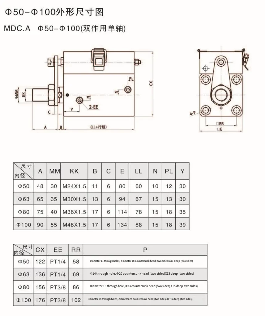 50-100 Double Acting Single Axis MDC Series Compact Mold Cylinder