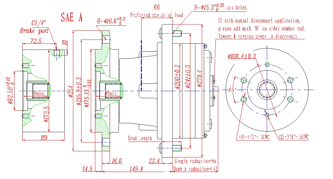 Model 6 Wheel Drives Planetary Gearbox (Long Flange Distance Version)