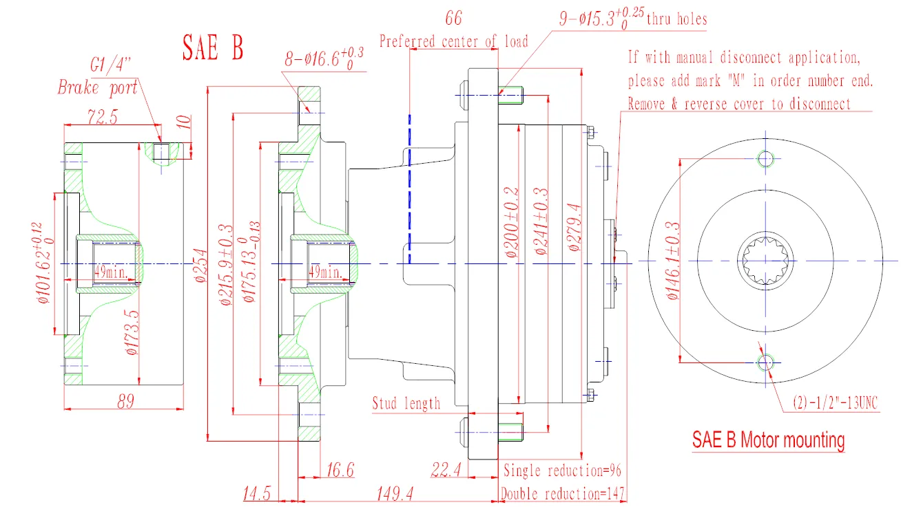 Model 6 Wheel Drives Planetary Gearbox (Long Flange Distance Version)