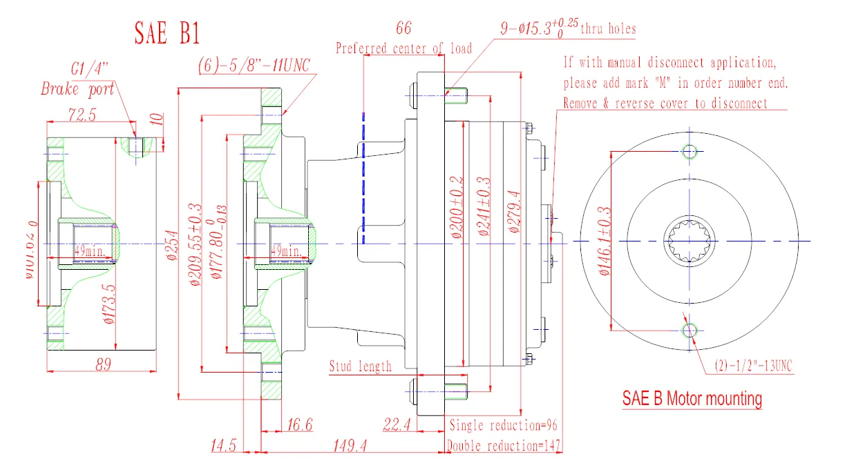 Model 6 Wheel Drives Planetary Gearbox (Long Flange Distance Version)
