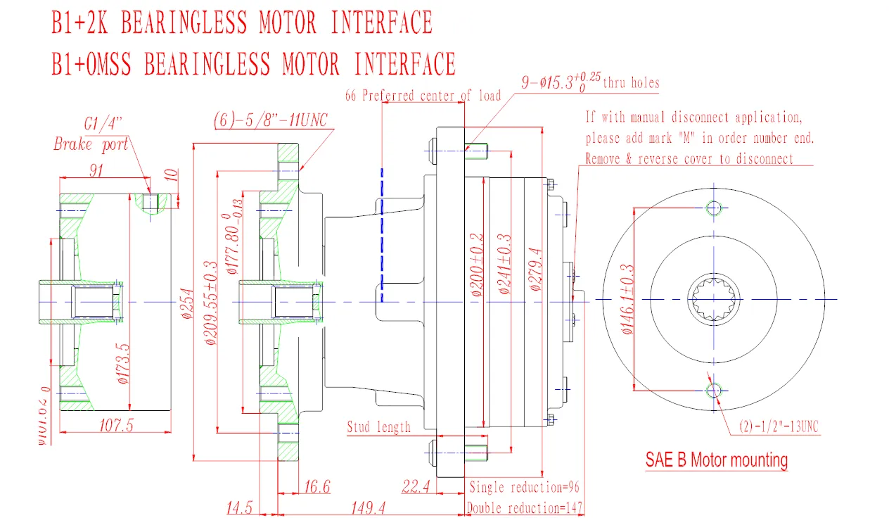 Model 6 Wheel Drives Planetary Gearbox (Long Flange Distance Version)