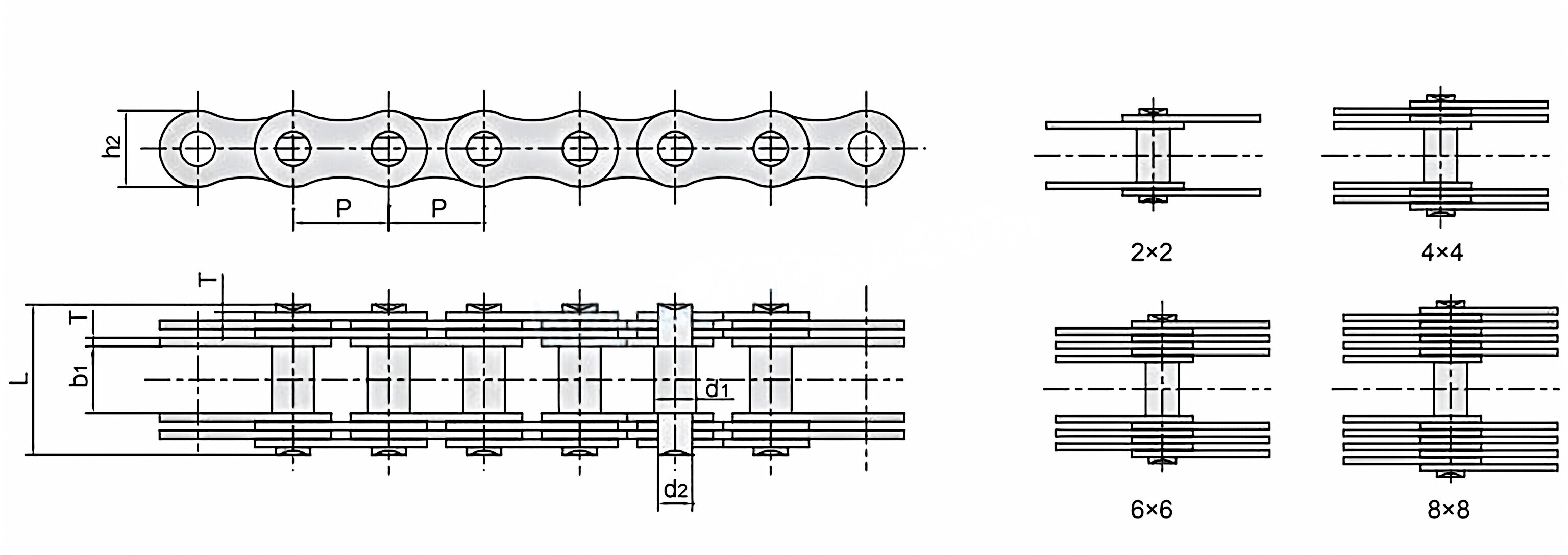 Multiple Plate Bearing Pin Chains LF30/MP50F2/MP50.8/MP70/MP80/MP90/MP110