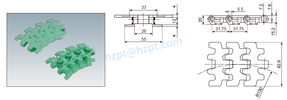 Plastic Conveyor Chain F54 RT114 N826-R150 NP11000