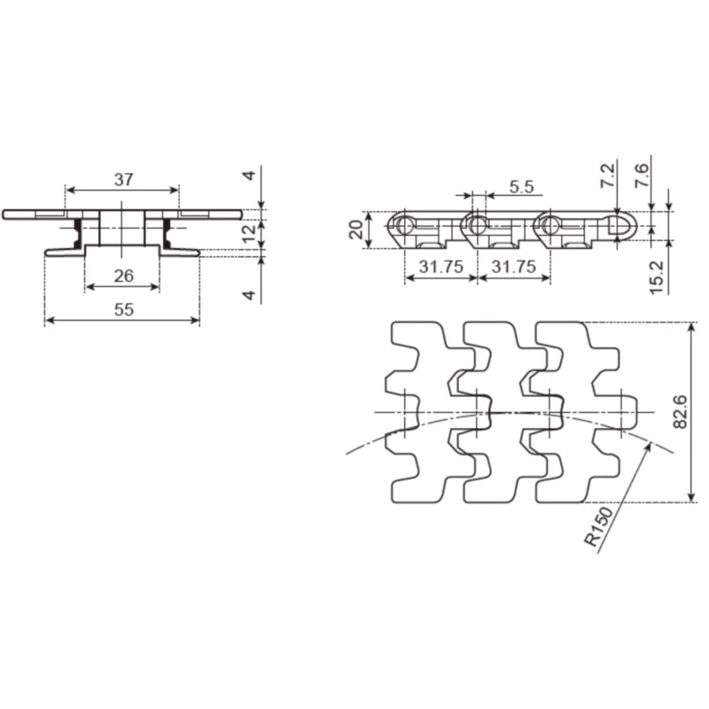 Plastic Conveyor Chains Replacement Of System Plast N826-R150