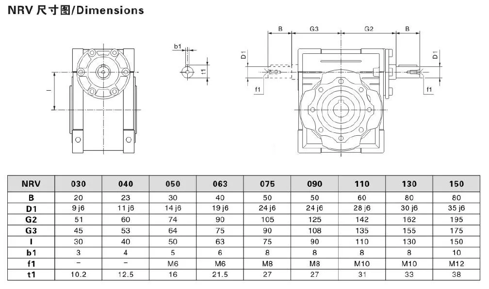 RDF-NRV-F Single Solid Shaft Input Worm Gearbox with Square Flange Output