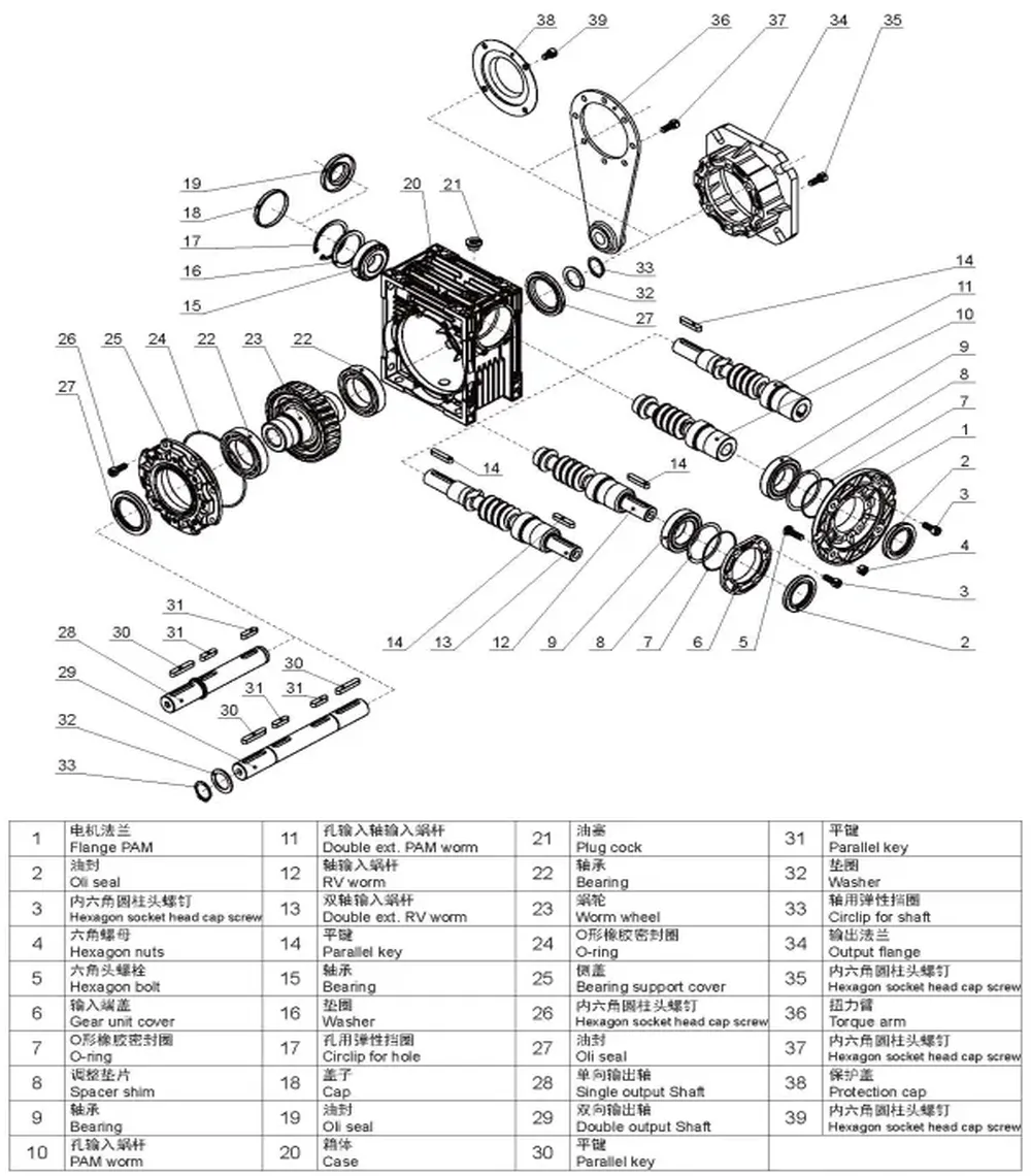 RDF-NRV-VS Dual Solid Shaft Input Worm Gearbox with Flange Output