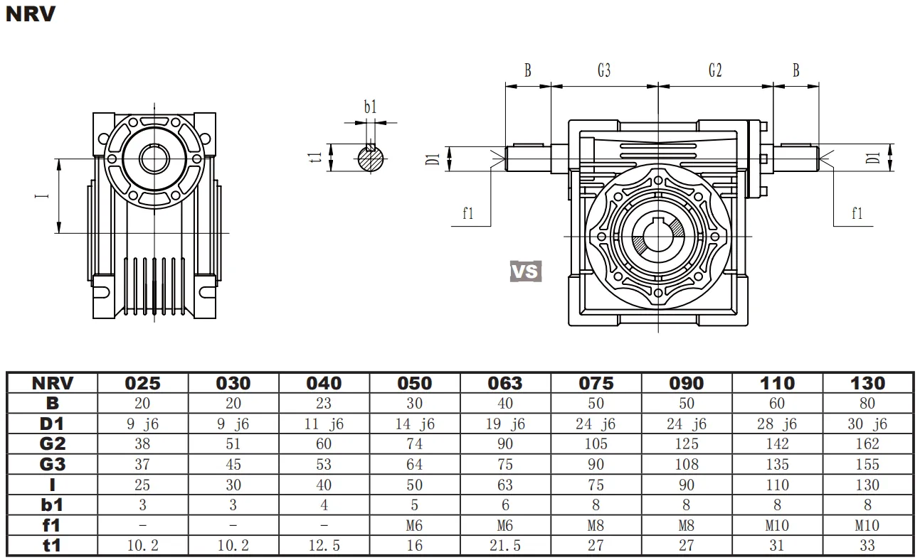 RDF-NRV-VS Dual Solid Shaft Input Worm Gearbox with Flange Output
