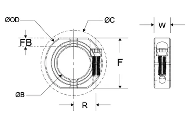One Piece Mountable Shaft Collars (Shaft Clamps) with OD Flats and Holes Metric Series