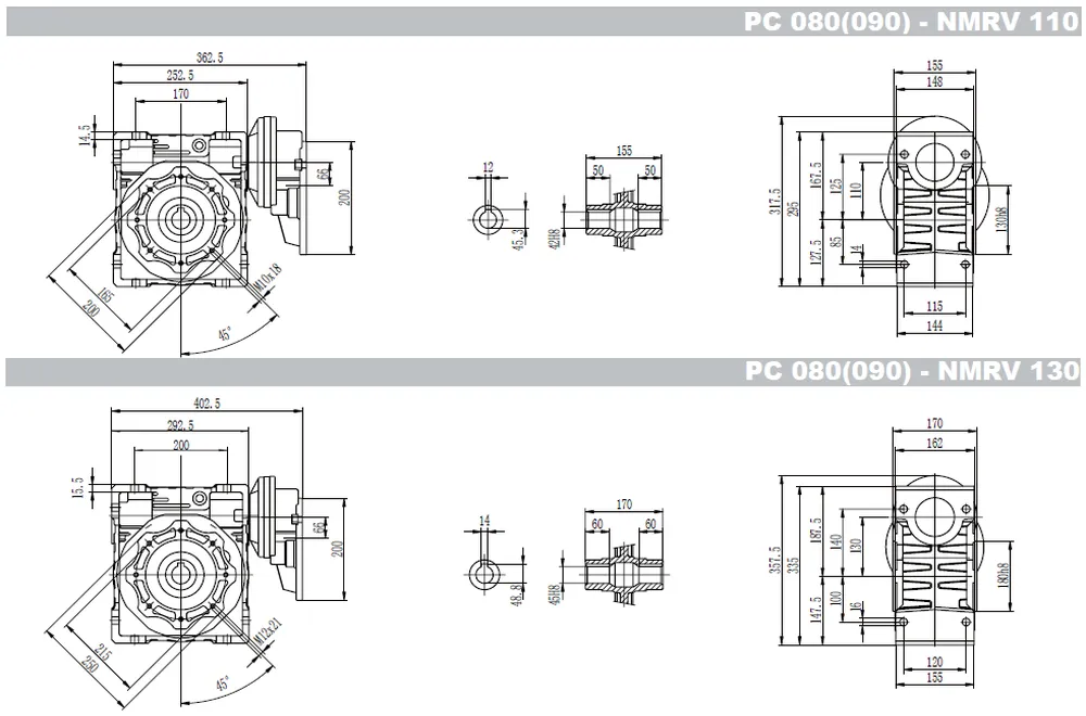 PC+RDF-NMRV Worm Gearbox with Pre-stage Helical Gear Unit