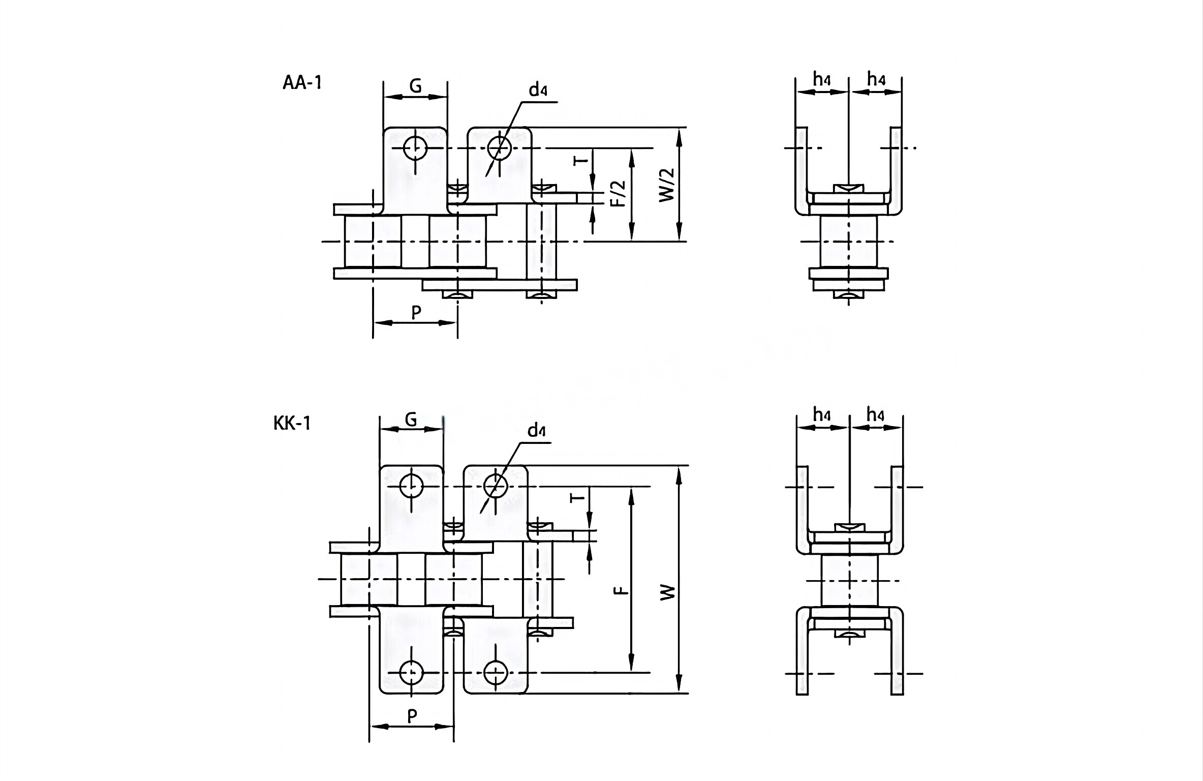 Short Pitch Conveyor Chain Attachments AA-1 KK-1