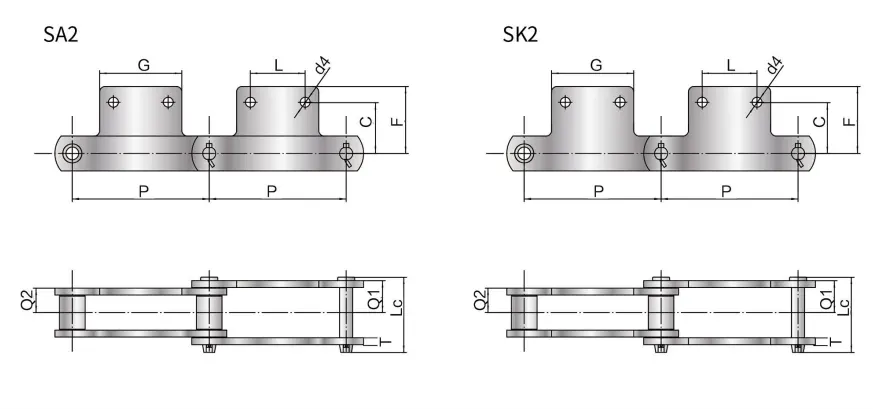 RF Type Conveyor Chain with SA2 Attachment RF08150
