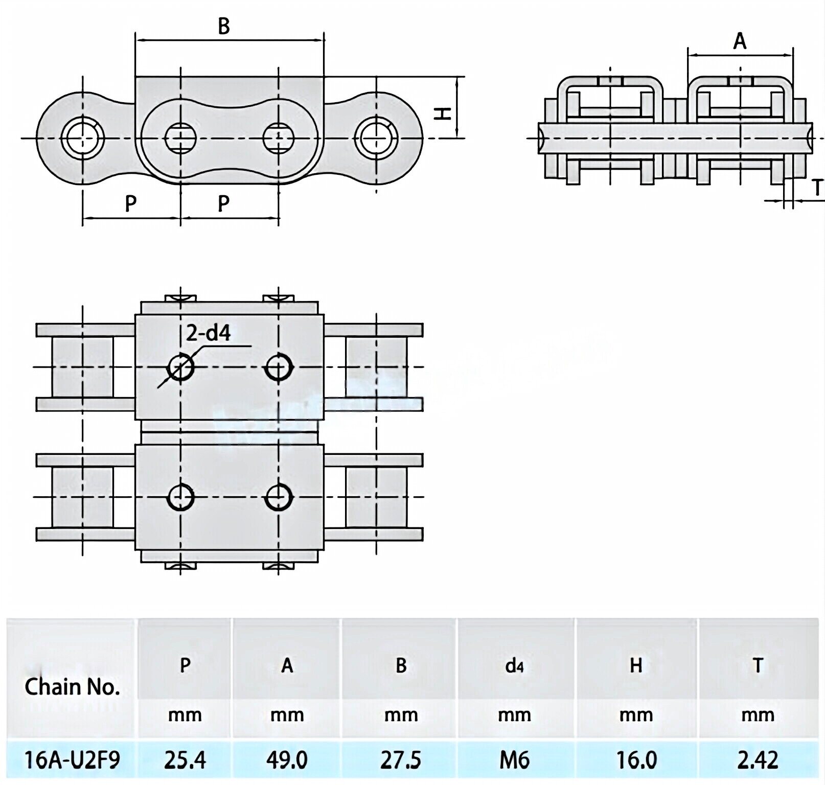 Roller Chains with U Type Attachments 16A-U2F8/16A-U2F9