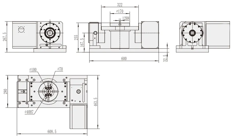 RTS-170 Rotary Table Horizontal and Vertical 5 Axis Indexing Table for CNC Milling Machine