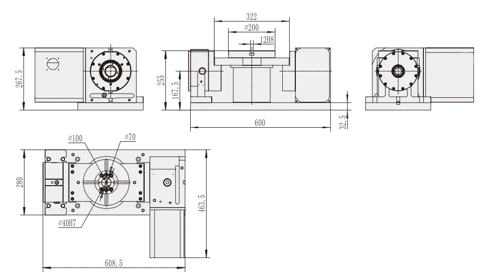 RTS-200 Rotary Table High Precision 5th Axis Tilting Axis CNC Machine Hydraulic Brake Rotary Table