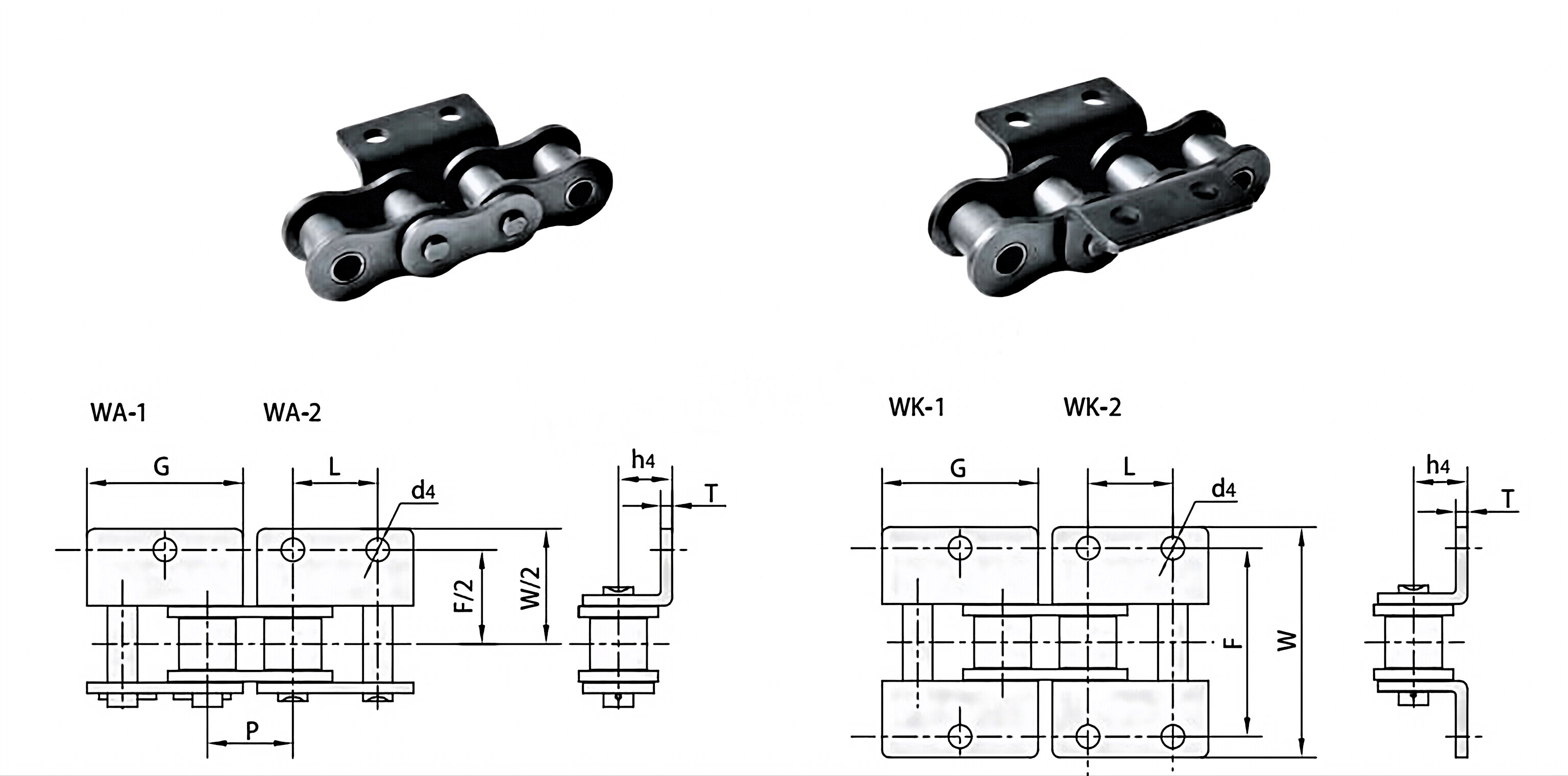 Short Pitch Conveyor Chain Attachments WA-1 WA-2 WK-1 WK-2