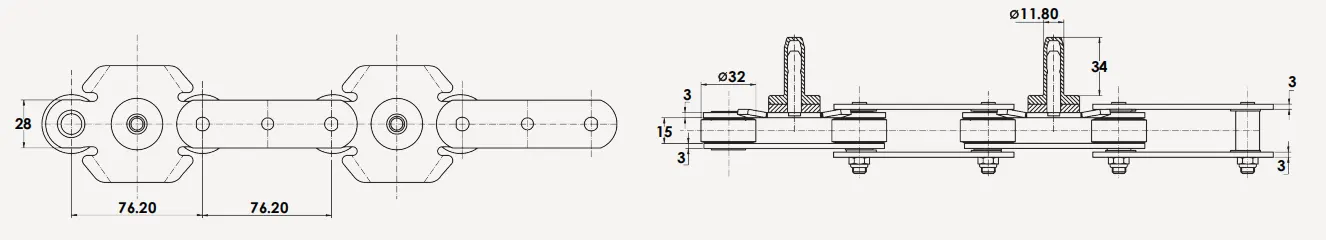 Side Bow Conveyor Chain for Tunnel Freezer P76.2FTC15-G