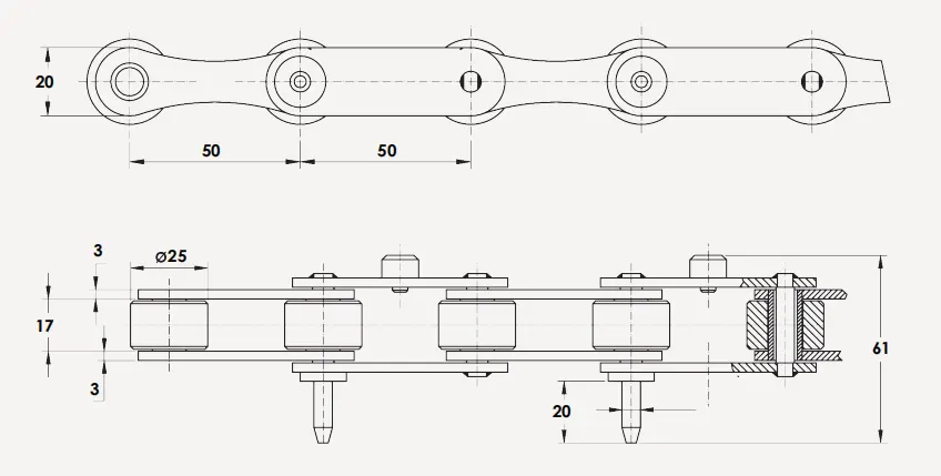 Stainless Steel Side Bow Deep Freezing Tunnel Chain for Ice Cream Production P50FTC17-I