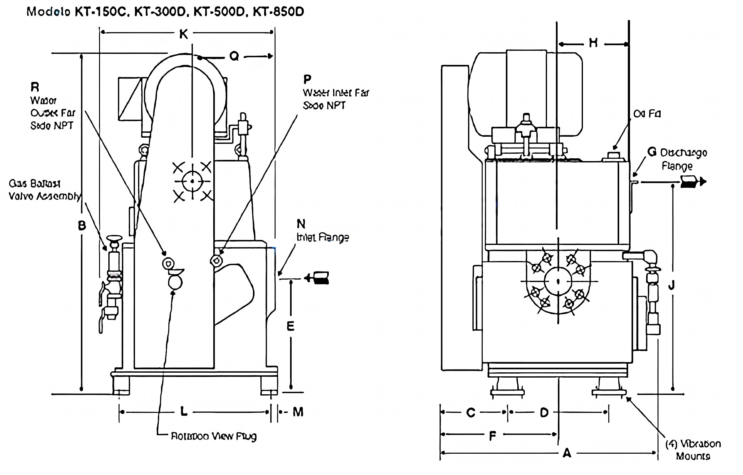 Single-Stage Rotary Piston Vacuum Pump Replacement For Kinney KT150 KT300
