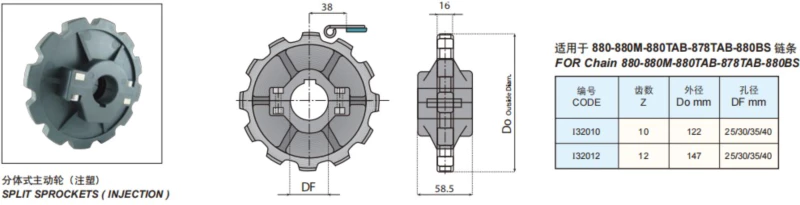 Plastic Flat Top Chain Sideflexing Replacement Of System Plast 878TAB