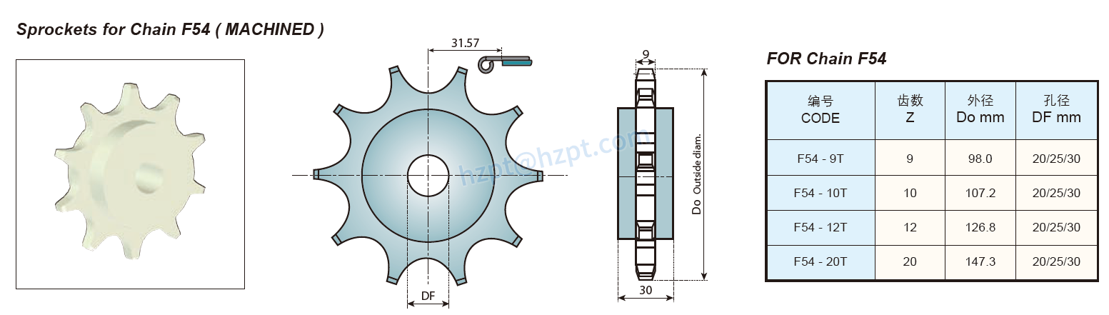 Sprockets & Idler Wheels for Magnetflex Chain 1050/1060 and for Chain S4090A/S4090B F54 RT114