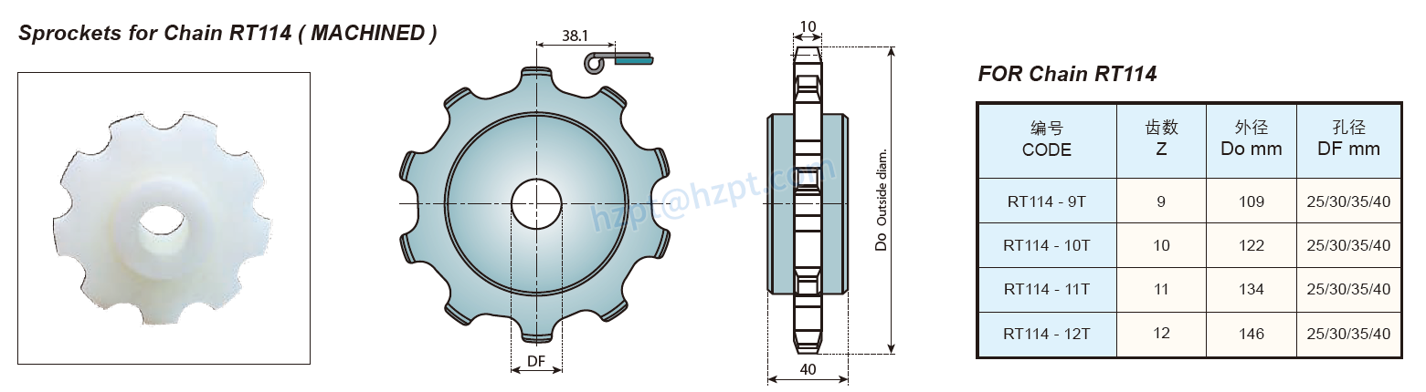 Sprockets & Idler Wheels for Magnetflex Chain 1050/1060 and for Chain S4090A/S4090B F54 RT114