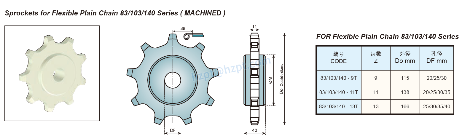 Sprockets & Idler Wheels for Chain 820mini N826-R150 and for Flexible Plain Chain 83/103/140/146 Series