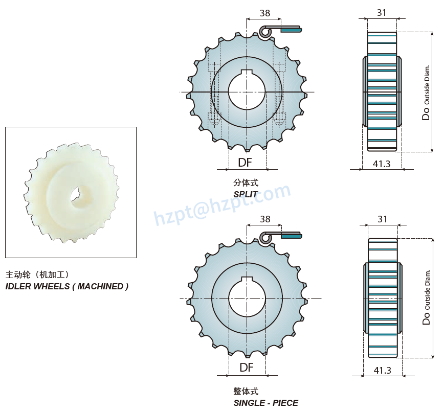 Sprockets and Idler Wheels for 812/815/881M/820/ 802/805/881BEVEL/881TAB Chain
