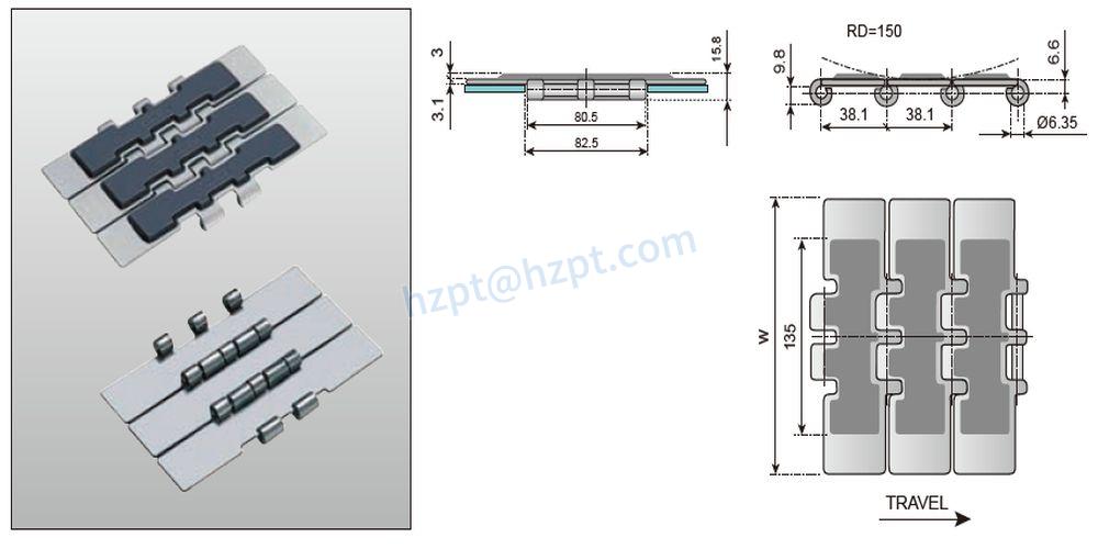Stainless Steel Flat-top Chain With Rubber Top