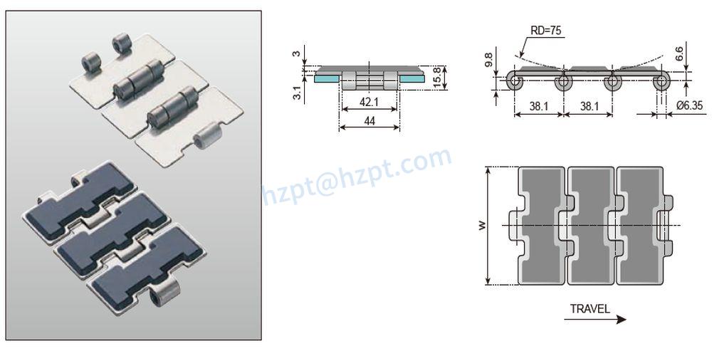 Stainless Steel Flat-top Chain With Rubber Top