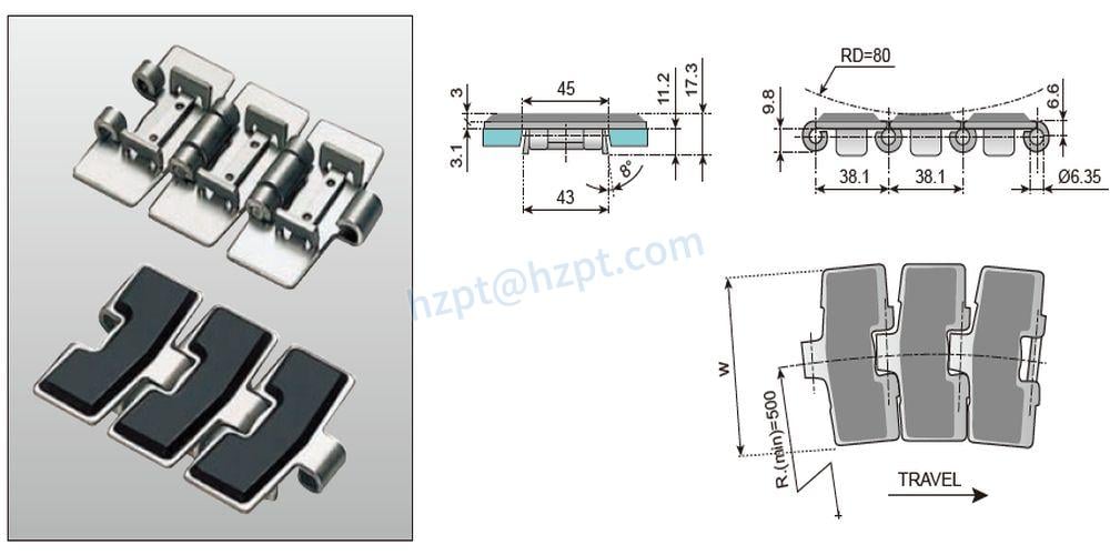 Stainless Steel Flat-top Chain With Rubber Top