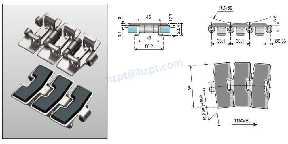 Stainless Steel Flat-top Chain With Rubber Top