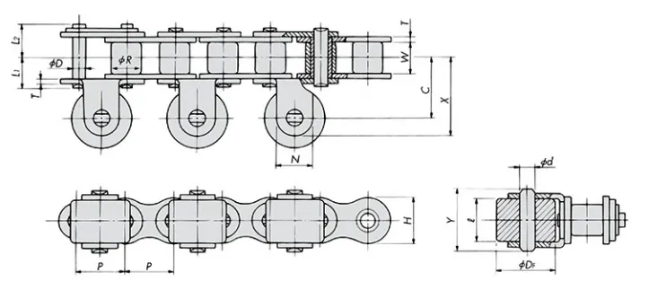 RS50-GRSS Stainless Steel Conveyor Chain with Side Rollers