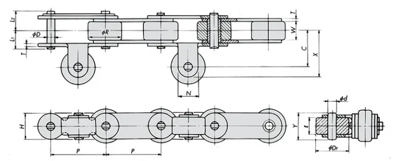 RF2080-GRSS Stainless Steel Conveyor Chain with Side Rollers