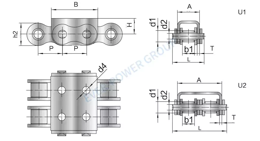 SS10B-U2 Stainless Steel Roller Chain with U Type Attachment