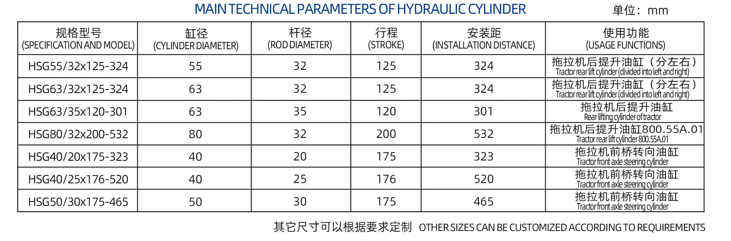 Tractor Steering And Rear Lifting Hydraulic Cylinders
